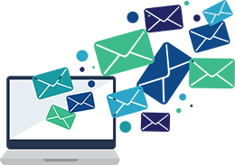 Picture of email messages flying out of a computer